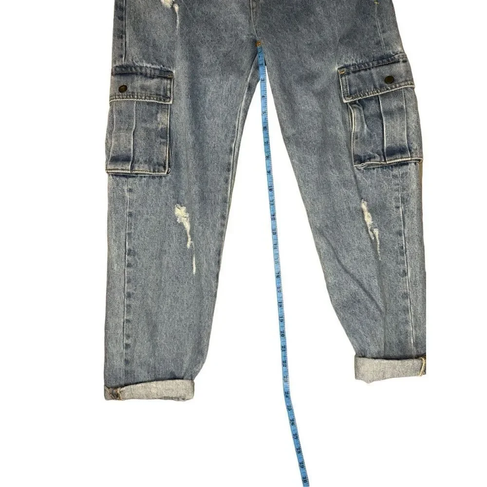 Q2 Light Denim Straight Jeans Ripped With Side Pockets Small (size 4 US) - Picture 7 of 8